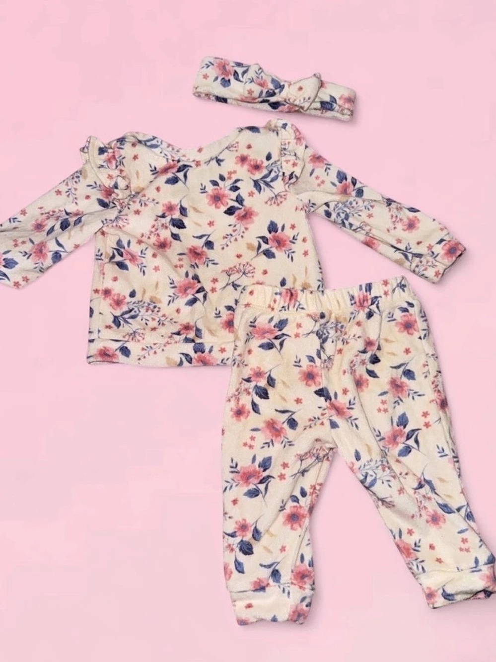 Carter's Baby Girl 3-Piece Floral Long-Sleeve Top, Pant & Headband Set Matching